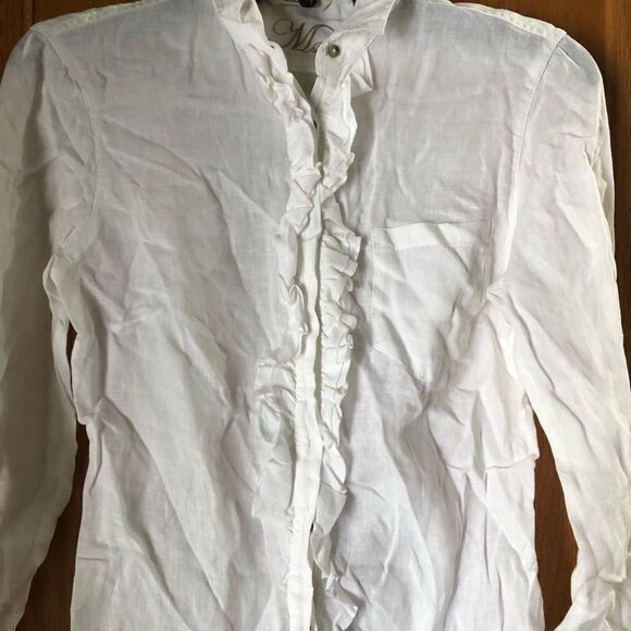 Massimo Dutti Ruffle Linen Hidden Front Button Up Blouse Size 36 - Picture 4 of 13